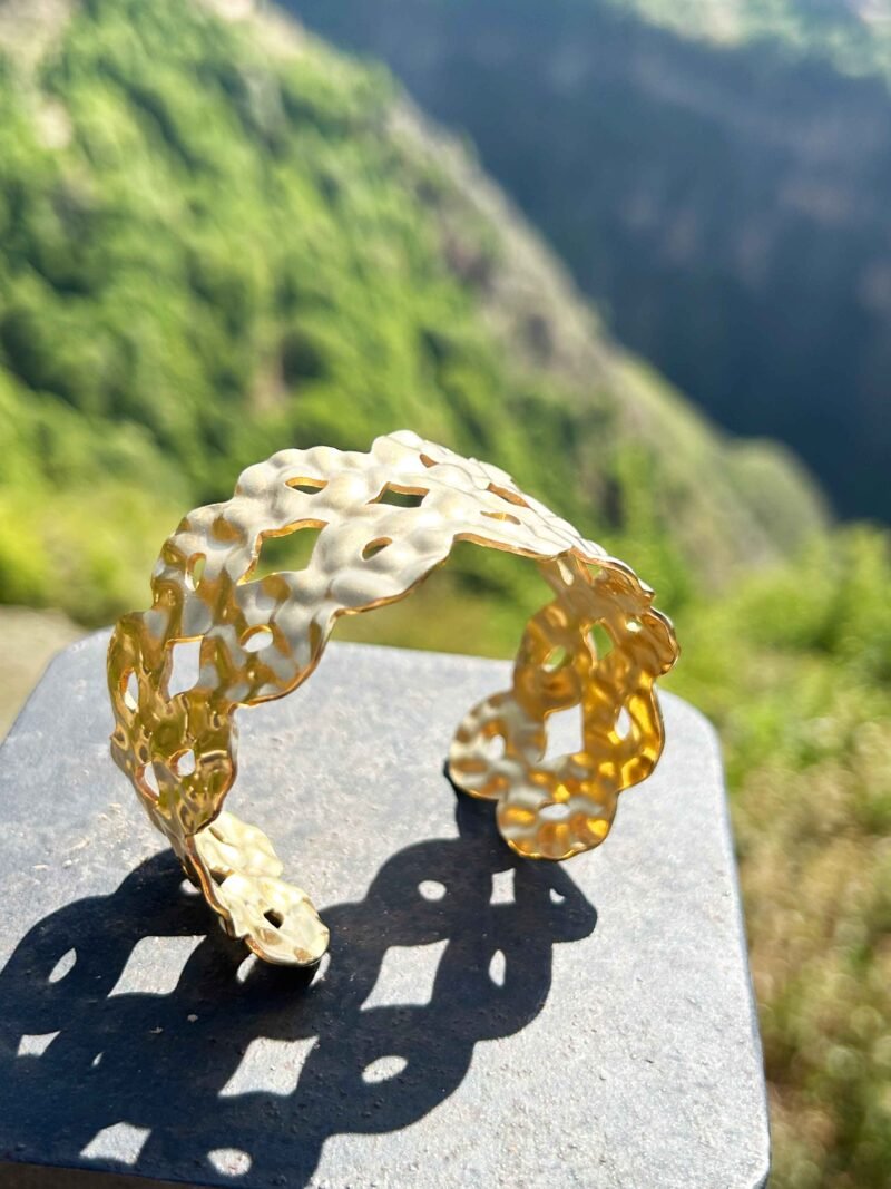 Hammered Gold Openwork Cuff Bracelet1