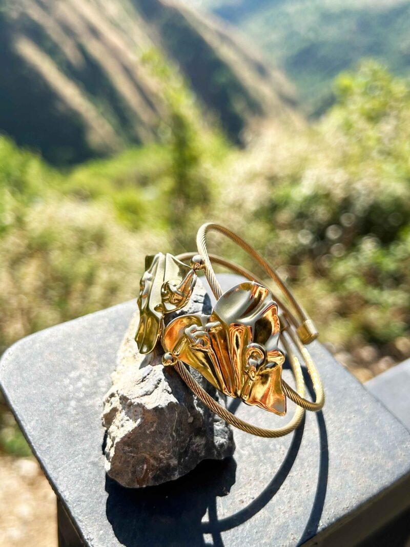 Gold Floral Wire Bangle Bracelet