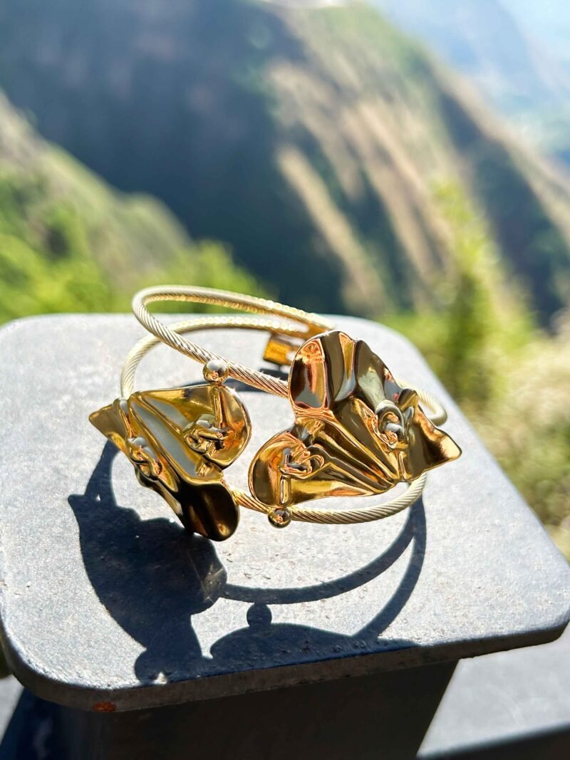 Gold Floral Wire Bangle Bracelet