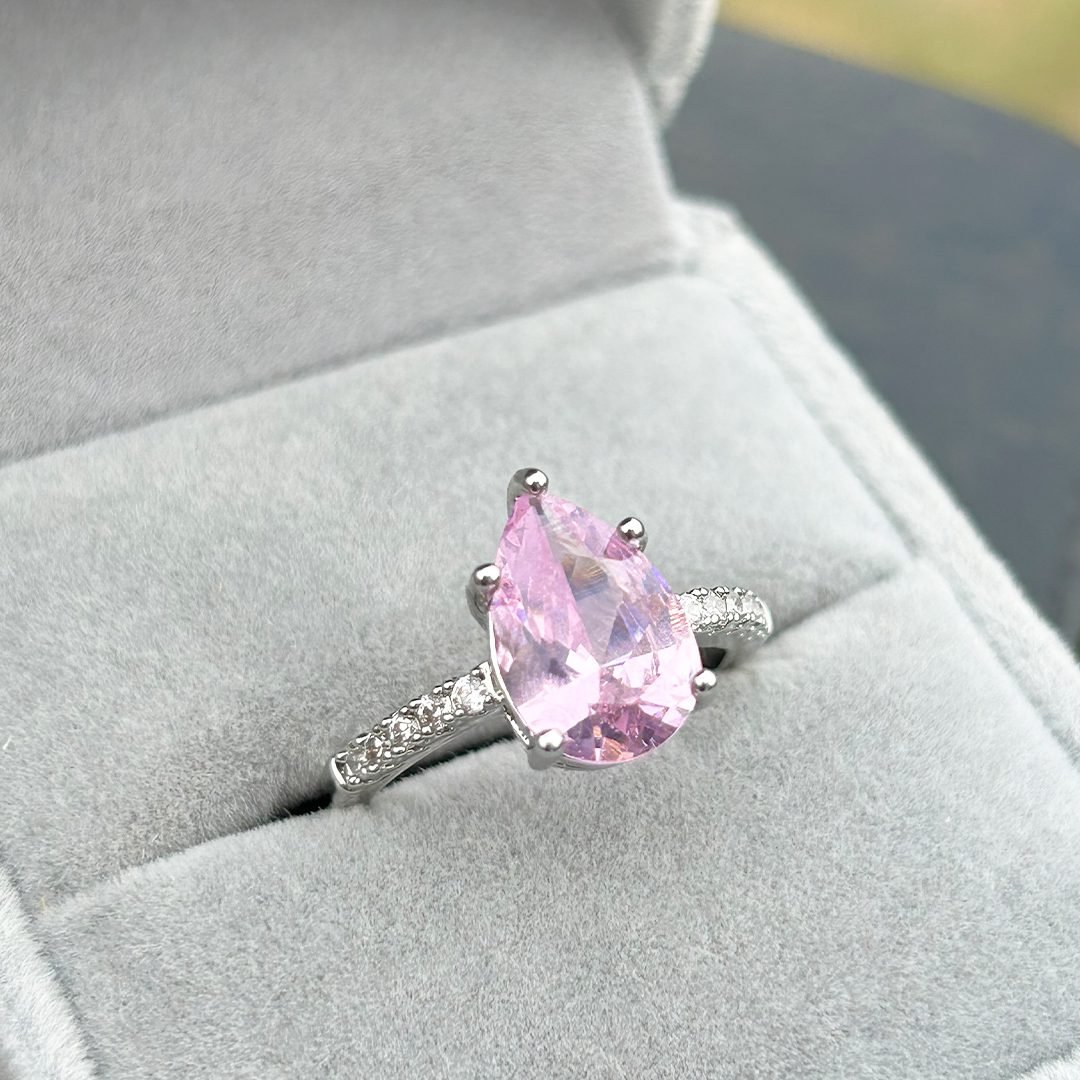 Teardrop Pink Stone Adjustable Ring