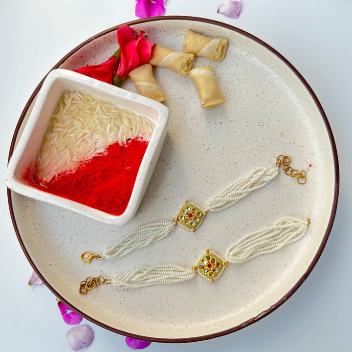 Square Kundan Pearl Rakhi