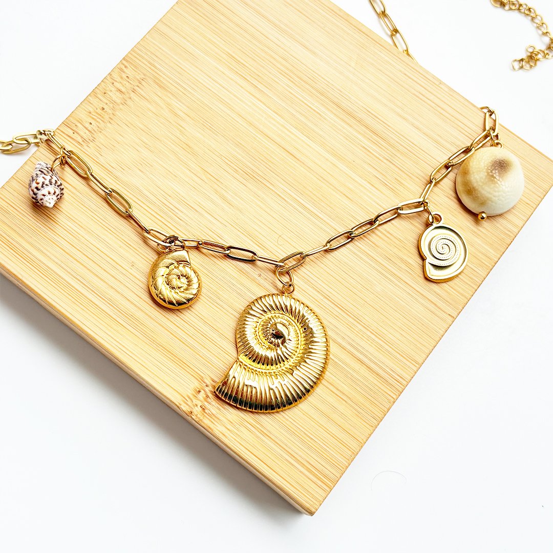 Golden Fossil Charm Necklace