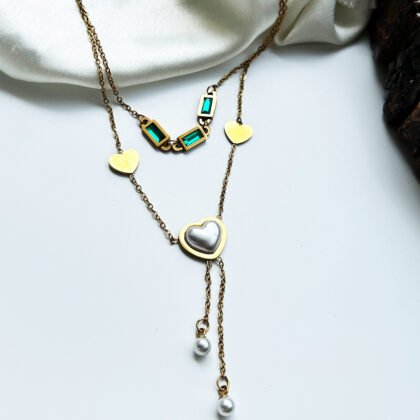 Emerald Heart Pearl Drop Necklace