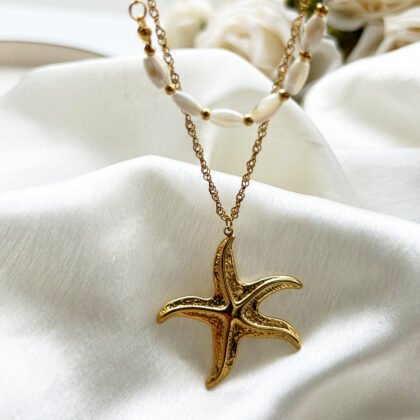 Golden Starfish Pearl Chain Necklace