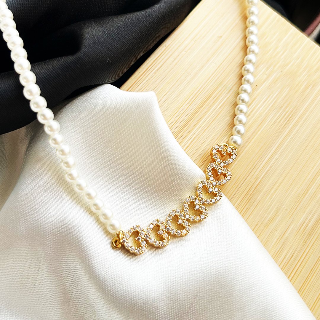 Pearl & Diamond Heart Chain Necklace