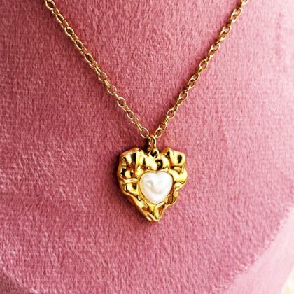 Golden Lava Heart Pearl Pendant