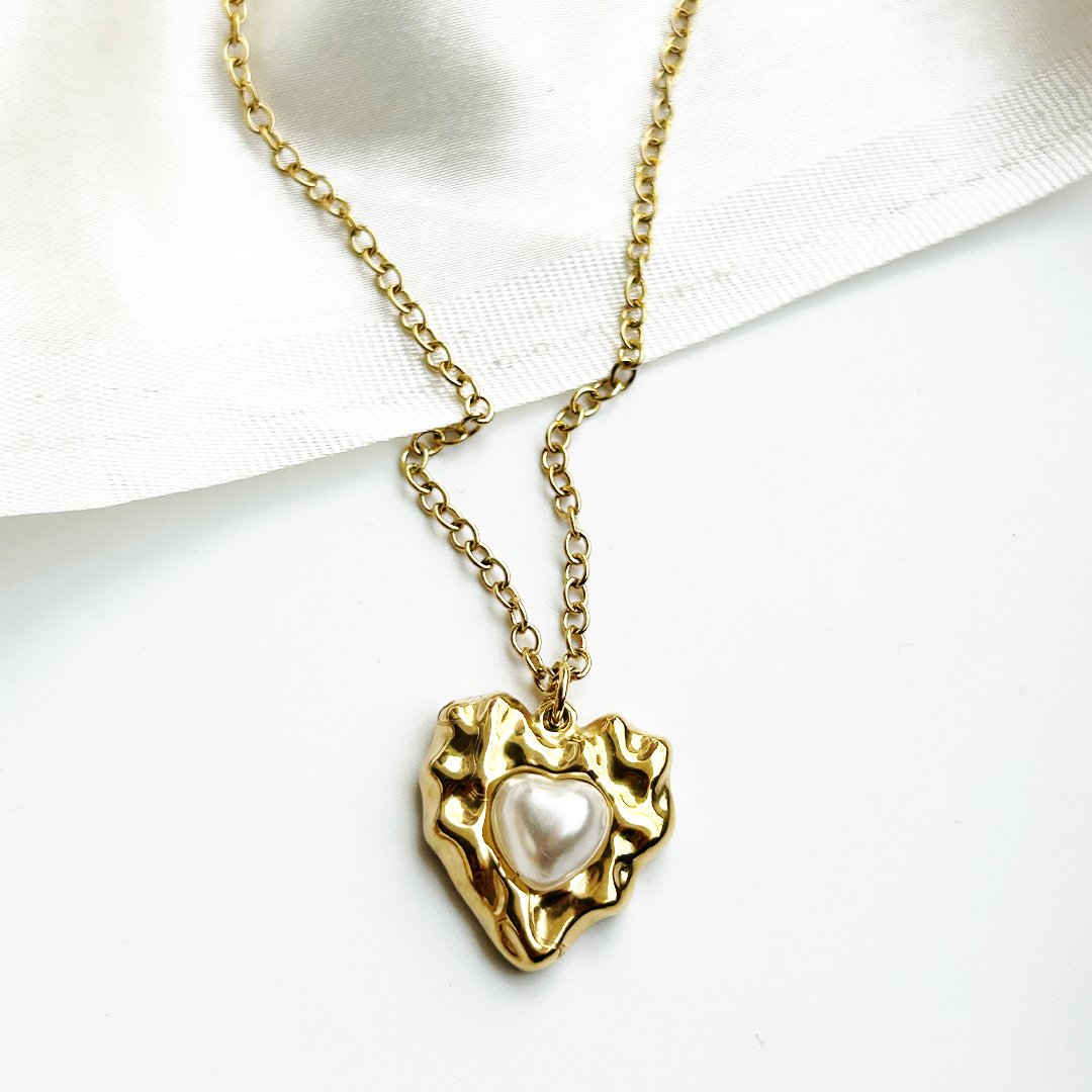 Golden Lava Heart Pearl Pendant