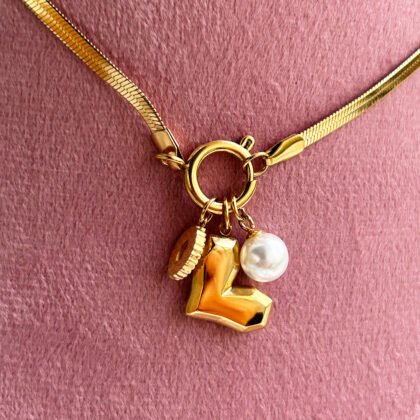 Golden Geo Heart & Pearl Charm