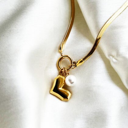 Golden Geo Heart & Pearl Charm