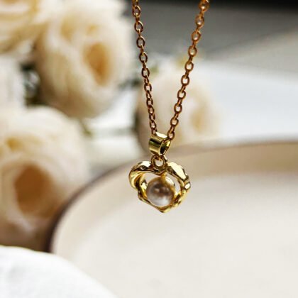 Golden Pearl Nest Heart Pendant