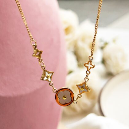 Golden Square Pearl Chain Necklace
