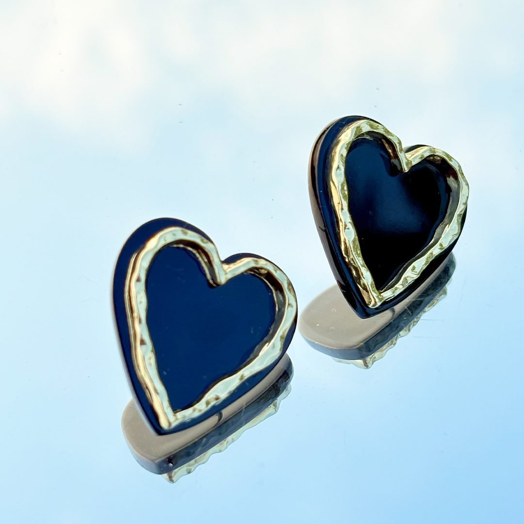 Black & Gold Heart Stud Earrings