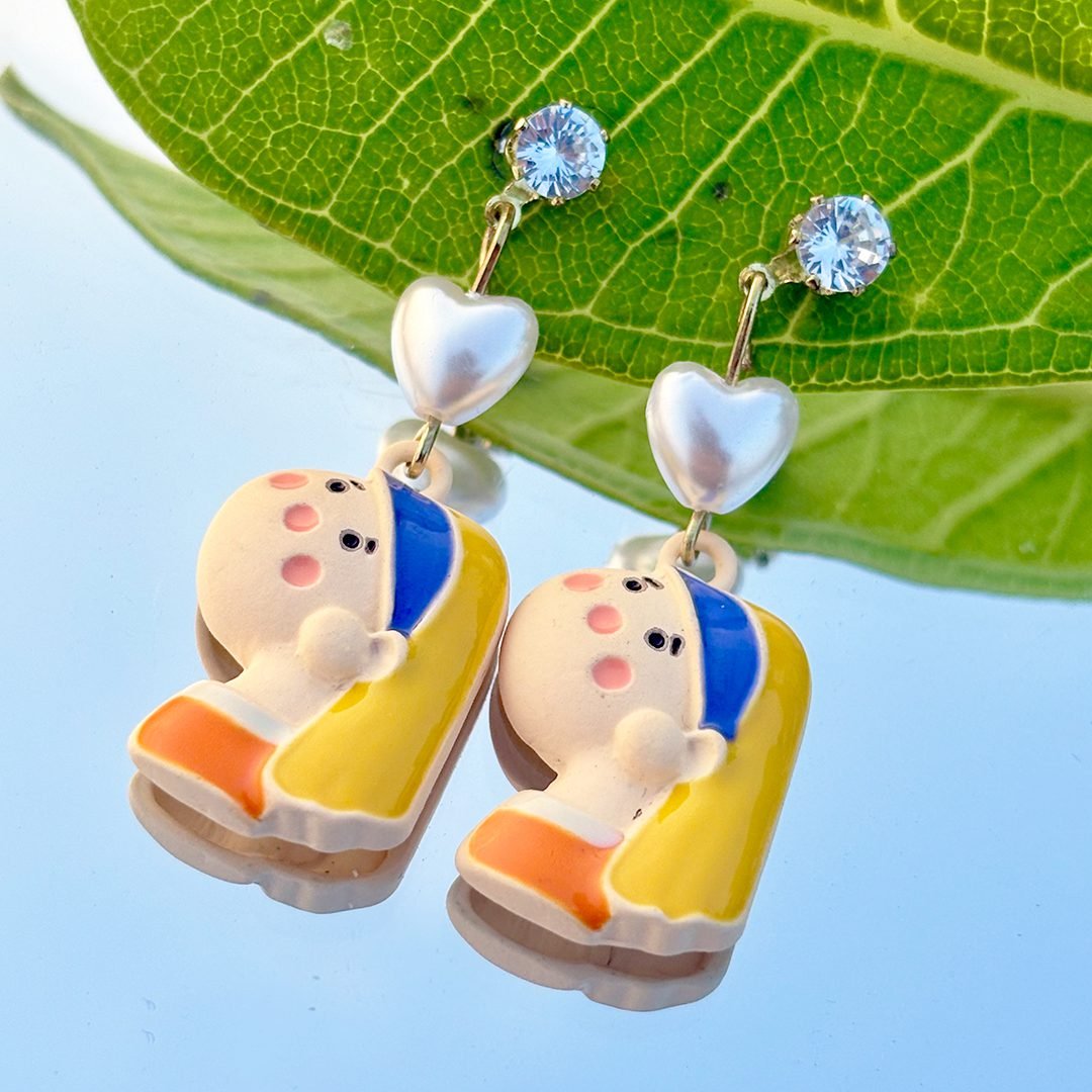 Girl Face Heart Dangle Earrings