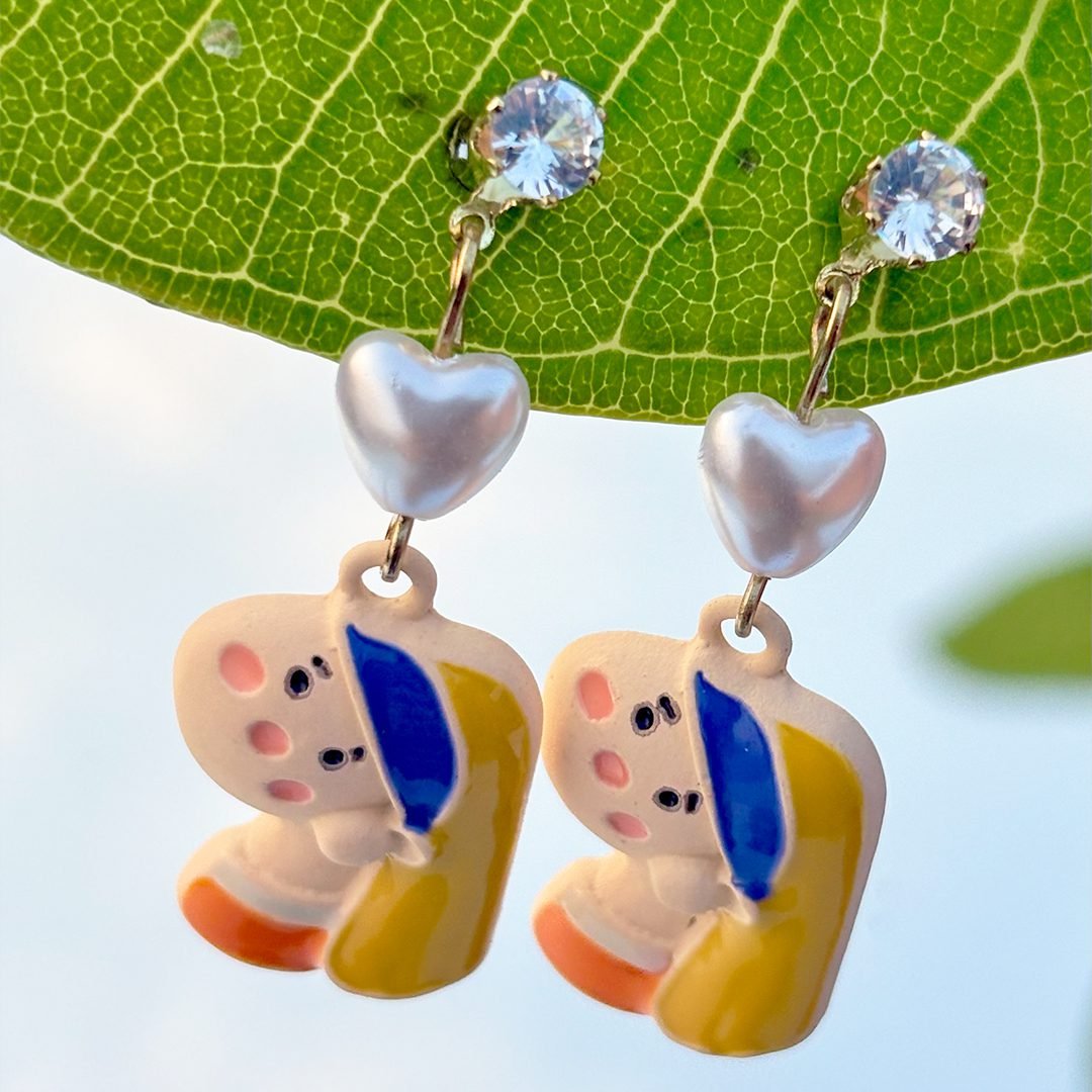 Girl Face Heart Dangle Earrings