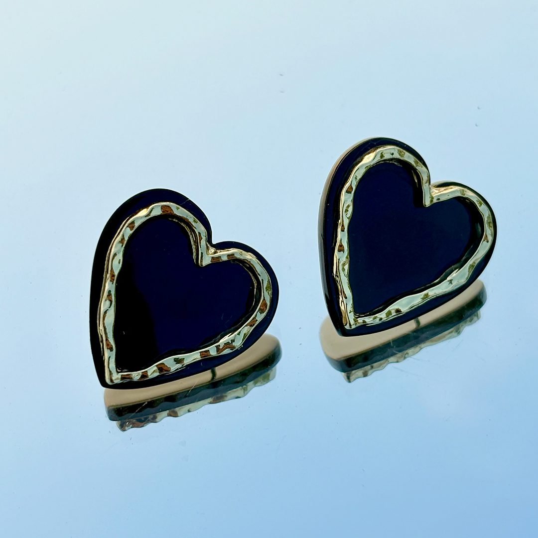 Black & Gold Heart Stud Earrings