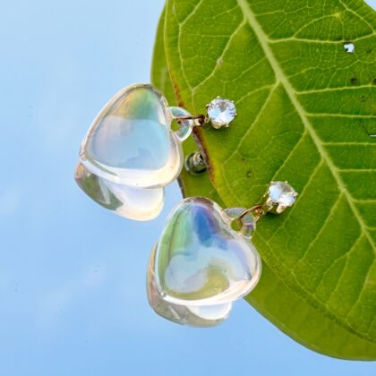 Iridescent Heart Drop Earrings