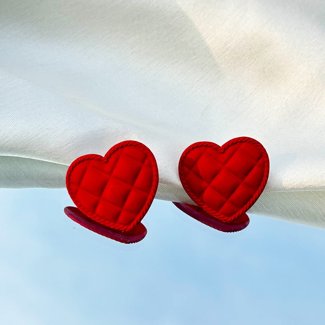 Velvet Quilted Heart Studs
