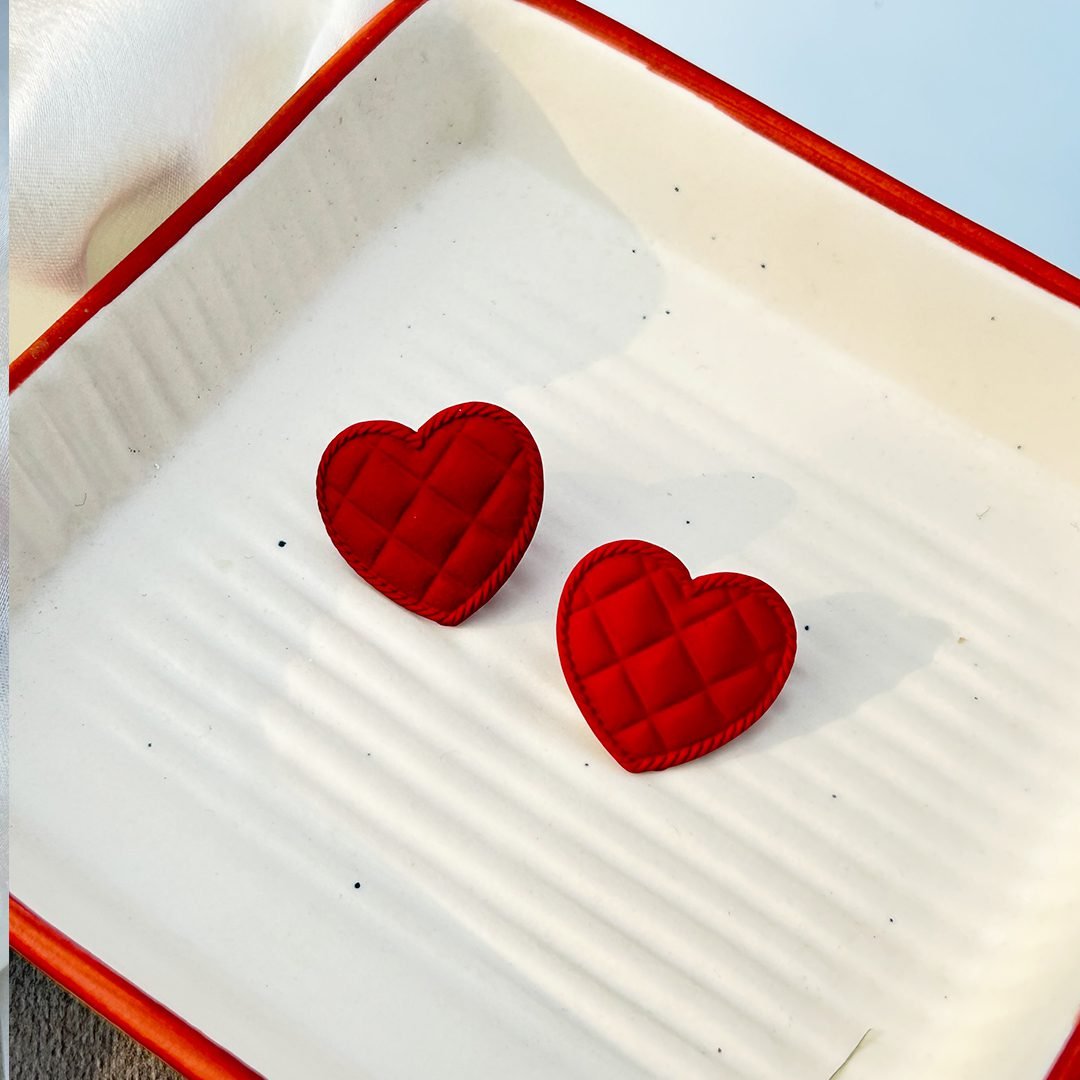 Velvet Quilted Heart Studs