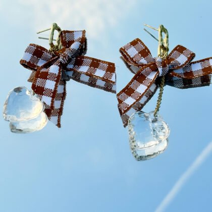 Vintage Gingham Bow & Crystal Heart