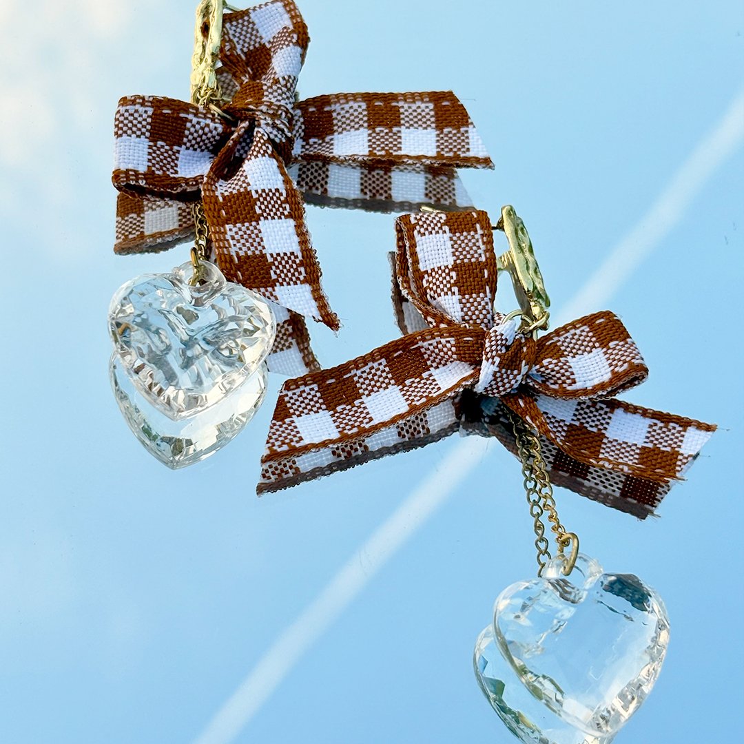 Vintage Gingham Bow & Crystal Heart