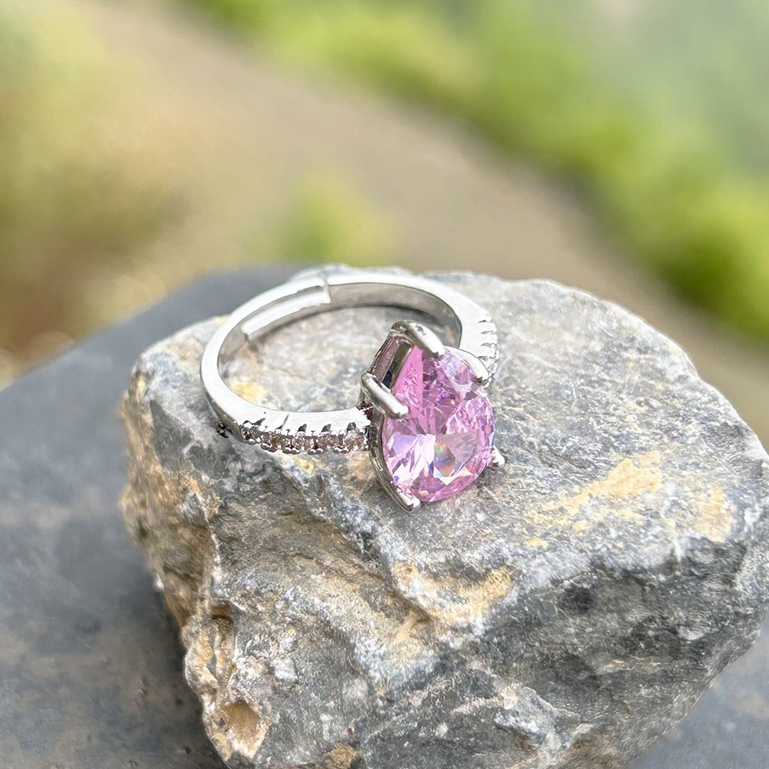 Teardrop Pink Stone Adjustable Ring