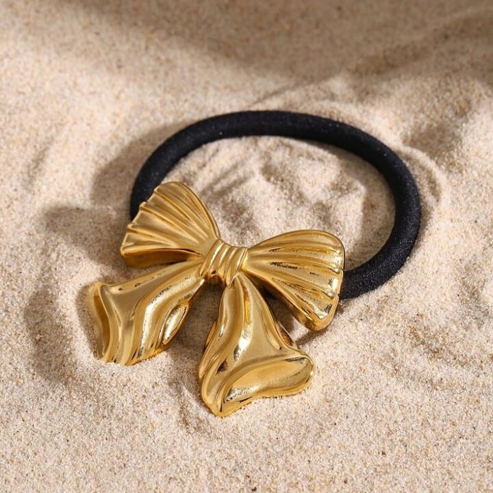 Golden Bow Charm Hair Tie