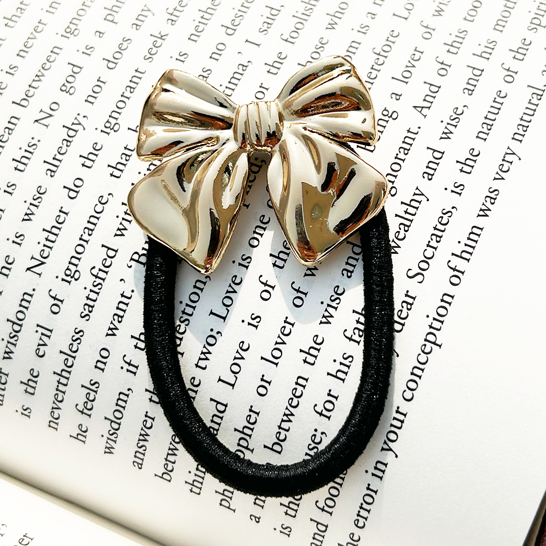 Golden Bow Charm Hair Tie