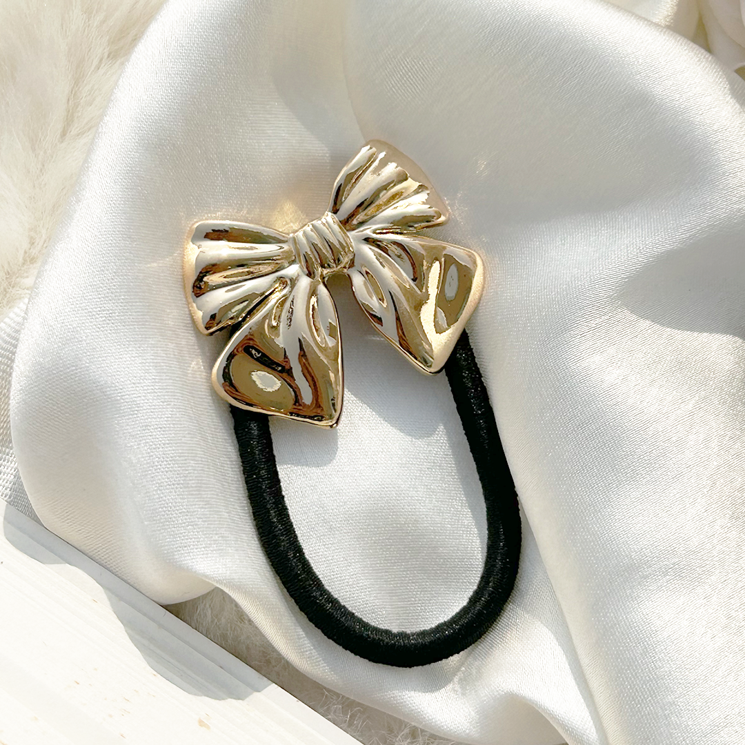Golden Bow Charm Hair Tie