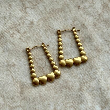 Gold Heart Bead Hoops