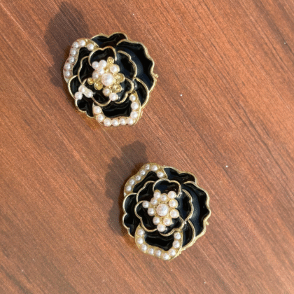 Black Pearl Rose Studs