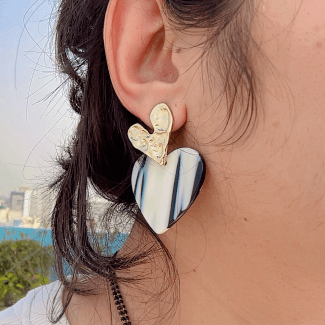 Duo Heart Marble Earrings