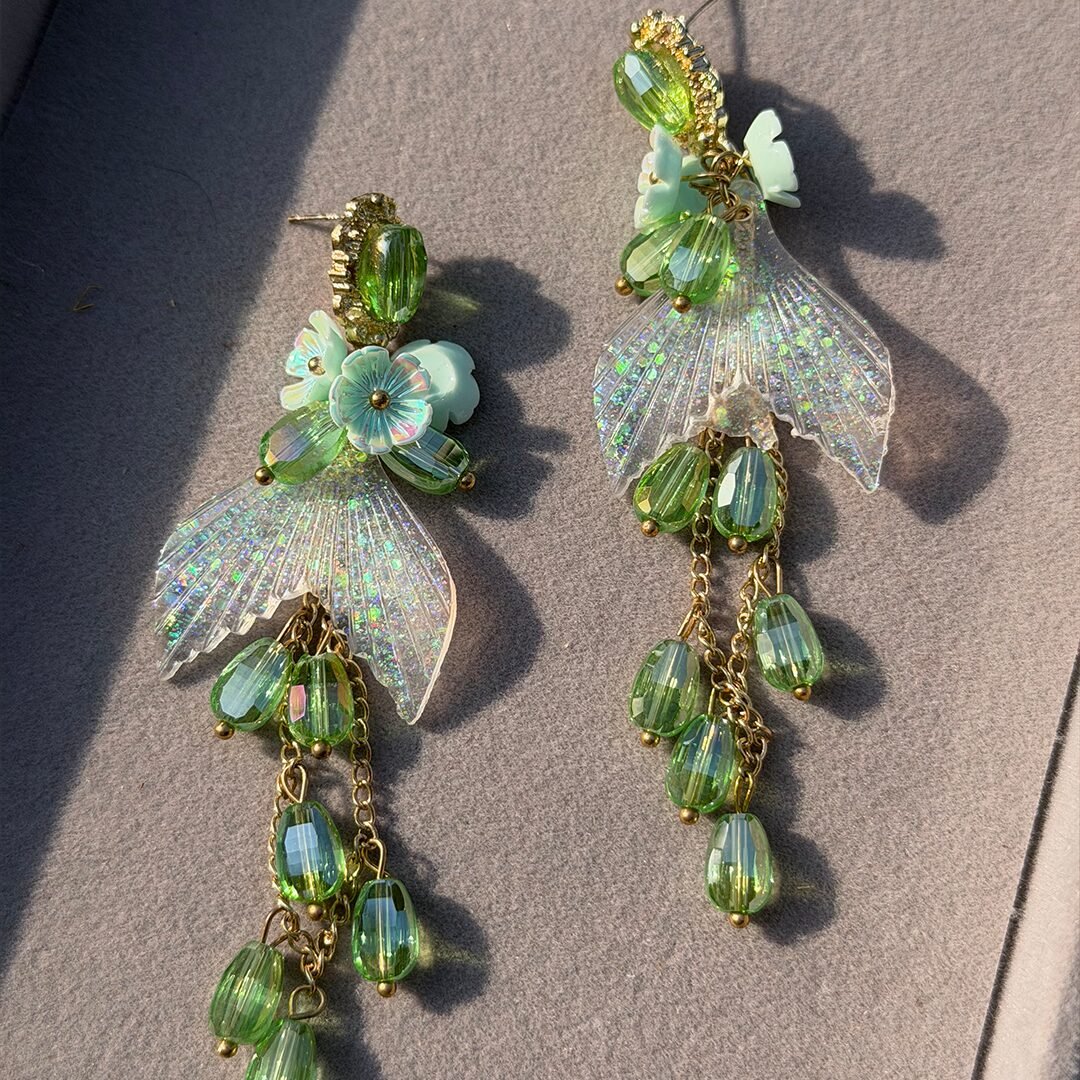 Emerald Mermaid Bloom Earrings